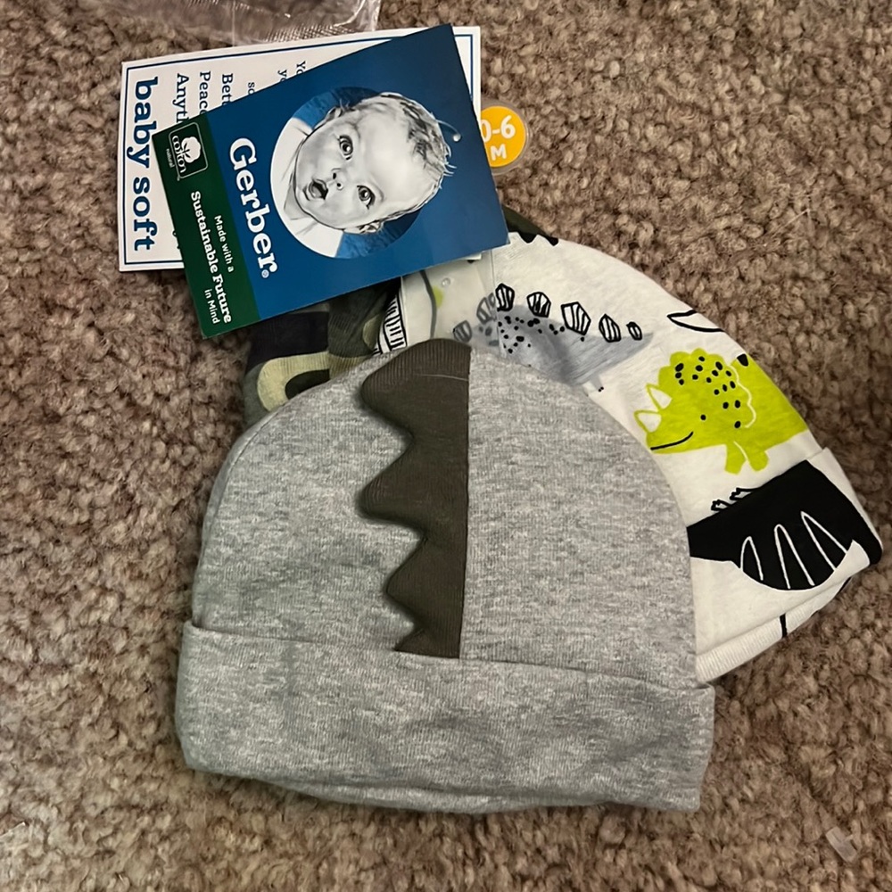 0-6 month gerber dinosaur hats